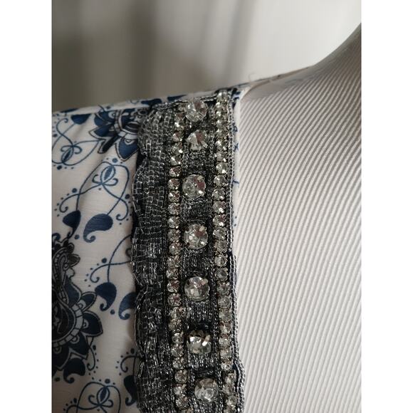 Boston Proper Peasant Bell Sleeve Paisley Beaded Rhinestone Bling Blouse Size 0 - Picture 6 of 10